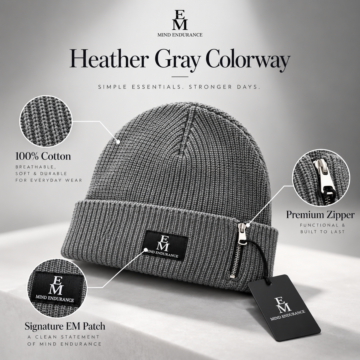 Mind Endurance | Signature Cotton Zipper Beanie