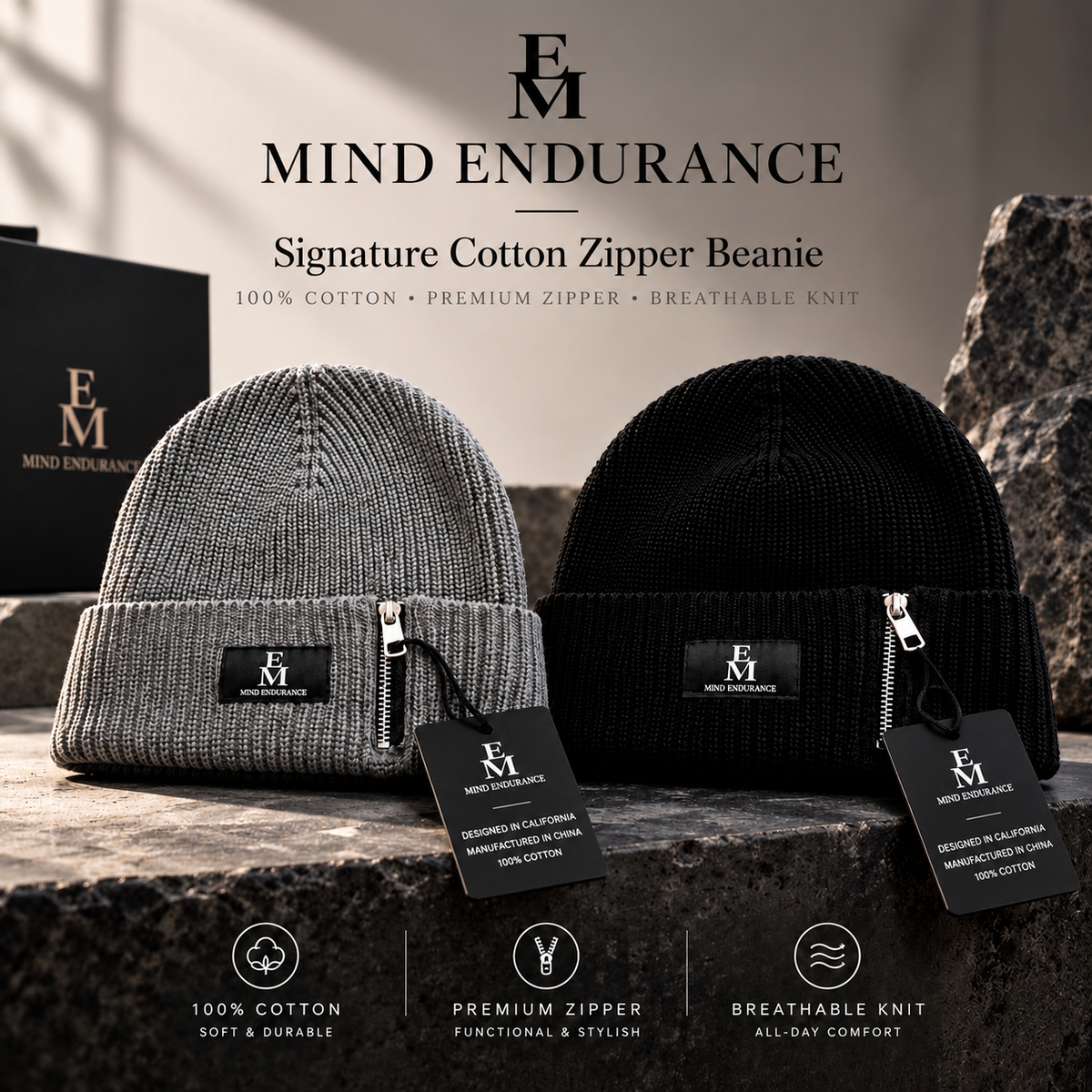 Mind Endurance | Signature Cotton Zipper Beanie